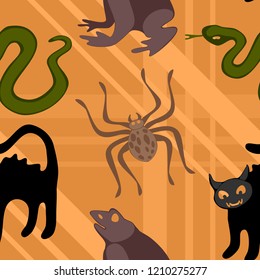 brown seamless halloween pattern with animals. stock vector image