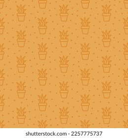 Brown seamless pattern with cacti pot