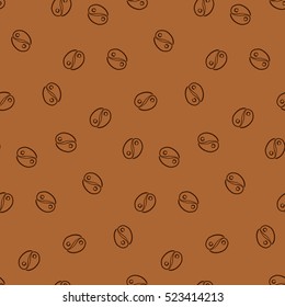 Brown seamless pattern with coffee beans in yin and yang style. Pattern saved in swatches.