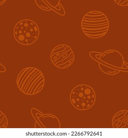 Brown seamless pattern with doodle planets