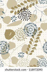 Brown seamless pattern with flowers and leaves