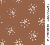 Brown seamless pattern with hand drawn suns.