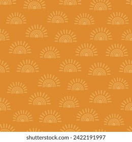 Brown seamless pattern with hand drawn sun