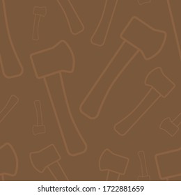 Brown seamless pattern with outline axes. Forestry or woodman ornament for banner, flyer, textile, wrapping paper, packaging, scrapbook. Vector illustration