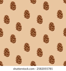 brown seamless pattern with pine cones illustration