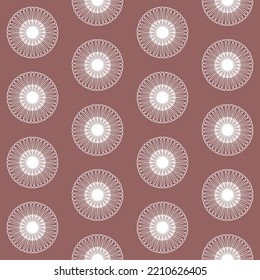 Brown seamless pattern with round wheel ornament for clothing design and decoration, vector illustration
