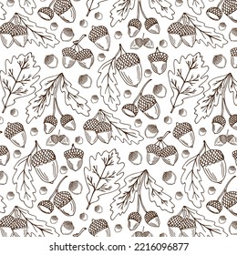 brown seamless pattern sketch hand drawing acorn