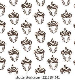 brown seamless pattern sketch hand drawing acorn minimalism