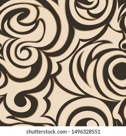 brown seamless pattern of spirals and curls. Decorative ornament for background