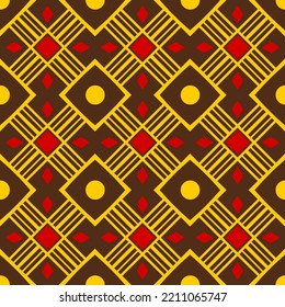 Brown Seamless Pattern with Tribal Shape. Pattern designed in Ikat, Aztec, Moroccan, Thai, Luxury Arabic Style. Ideal for Fabric Garment, Ceramics, Wallpaper. Vector Illustration.