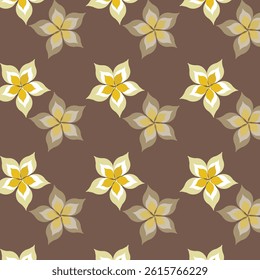 Brown seamless pattern with white abstract floral design.