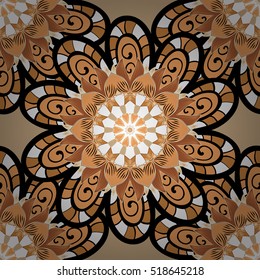 Brown Seamless Texture with Round Decoration Elements. Vector Illustration of Background Pattern