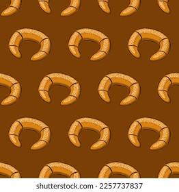 BROWN SEAMLESS VECTOR BACKGROUND WITH SWEET BAGELS