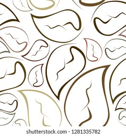 brown seamless vector pattern, foliage, brown leaves made from lines on white background, leaf pattern for your design