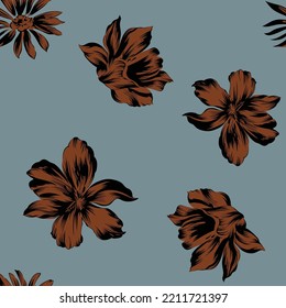 brown seamless vector stock flowers pattern on background