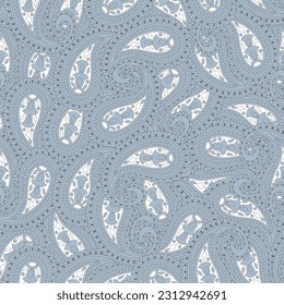 brown seamless vector stock paisley pattern on blue background