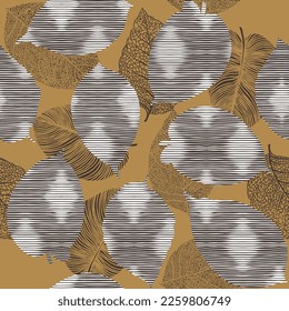 brown seamless vector stripe with stock leaf pattern on mustered background