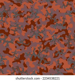 Brown Seamless War Graphic Texture. Khaki Seamless Digital Graphic Camouflage. Autumn Camouflage Seamless Pattern. Green Repeated Modern Vector Art. Camouflage Shirt Camoflage