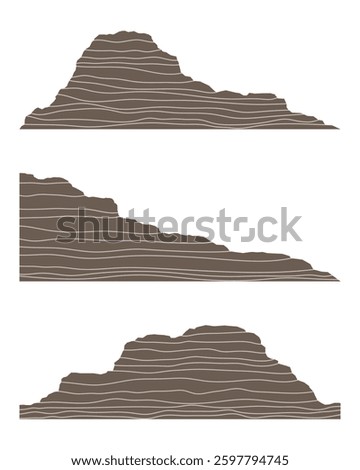 Brown sedimentary stone mountain. layered rock hill