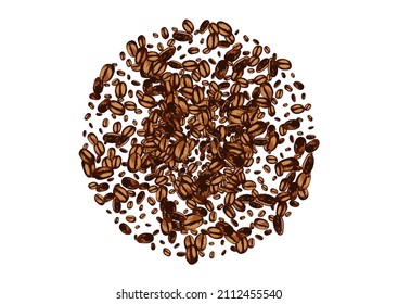 Fondo blanco del vector de esbozo de semilla marrón. Resumen de la plantilla EspressoCoffee. Pancarta de grano orgánico oscuro. Ilustración De Pile Dibujado.