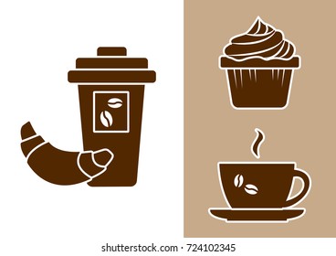 Brown set on coffee theme, vector illustration