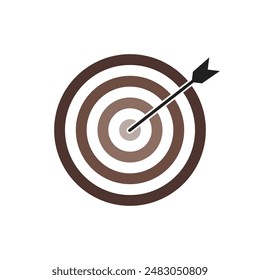 Brown shade bullseye dart target icon. Dart target goal marketing sign. Arrow dart logo vector. Winner dart sign.