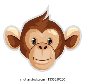 A Brown shaded chimpanze with spikes on it's head, vector, color drawing or illustration.