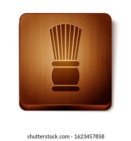 Brown Shaving brush icon isolated on white background. Barbershop symbol. Wooden square button. Vector Illustration