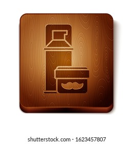 Brown Shaving gel foam icon isolated on white background. Shaving cream. Wooden square button. Vector Illustration
