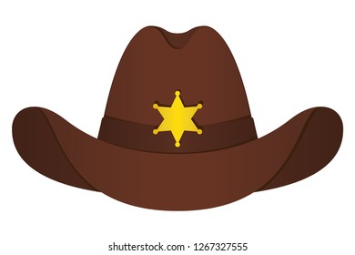 Brown Sheriff Hat Icon. Vector Isolated Object. Front View. Symbol of Wild West