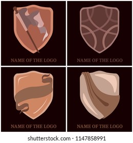Brown shields, emblems for a logo on a black background. Flag
