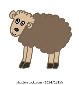 Brown ship on white background in doodle style