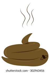 Brown shit with a fly sitting on it. Vector illustration