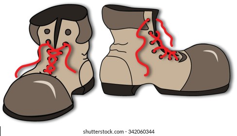Brown shoes with red laces. Vector Image.