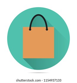 Brown Shopping Bag Icon in Flat Style with shadow