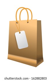 Brown shopping bag with paper handles on white background