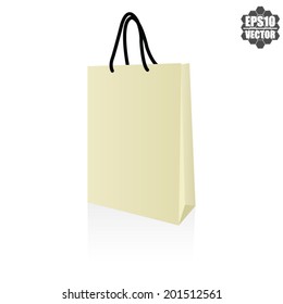  Brown shopping paper bag with handles isolated on white background. Vector illustration.