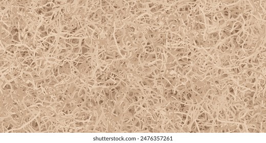 Brown shredded paper or hay box filler seamless pattern. Top view on gift packaging filled with cut kraft cardboard. Careful delivery of goods and fragile valuable presents