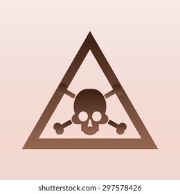 Brown sign of danger to life. skull and crossbones