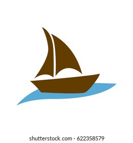 brown silhouette boat in the blue ocean vector illustration