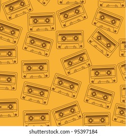 brown silhouette cassette over yellow background. vector