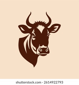 Brown silhouette of a cows head.