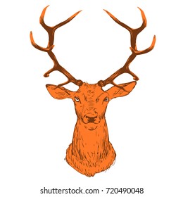Brown silhouette of deer head, on white background.vector