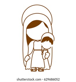 brown silhouette of faceless image of saint virgin mary with baby jesus vector illustration