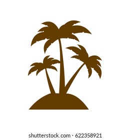 brown silhouette island with three palms vector illustration