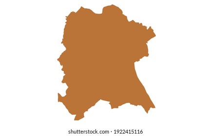 brown silhouette of a map of the city of Bonn in western Germany on a white background