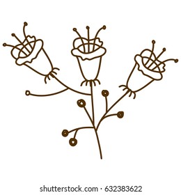brown silhouette with set of flowers with stem and leaves vector illustration