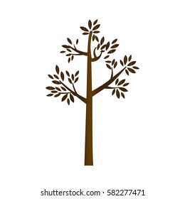 brown silhouette tree with leaves and trunk vector illustration