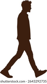 Brown Silhouette of Walking Man in Side Profile, Minimal Vector Illustration