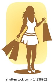 Brown silhouette of the woman  with packages in hands.
